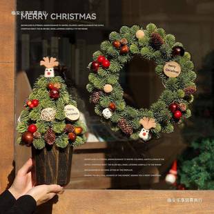 圣诞节装饰花环门品挂藤条挂件贝松圣诞树163橱诺窗氛围场景摆布