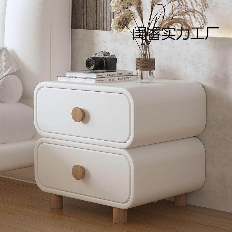 奶油风床头柜卧室实木皮质床代边装柜简约现简易见详情免安小极型