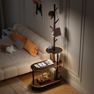 实木头床柜带灯衣28966边帽架一体卧室床边收置纳架物架可移动几