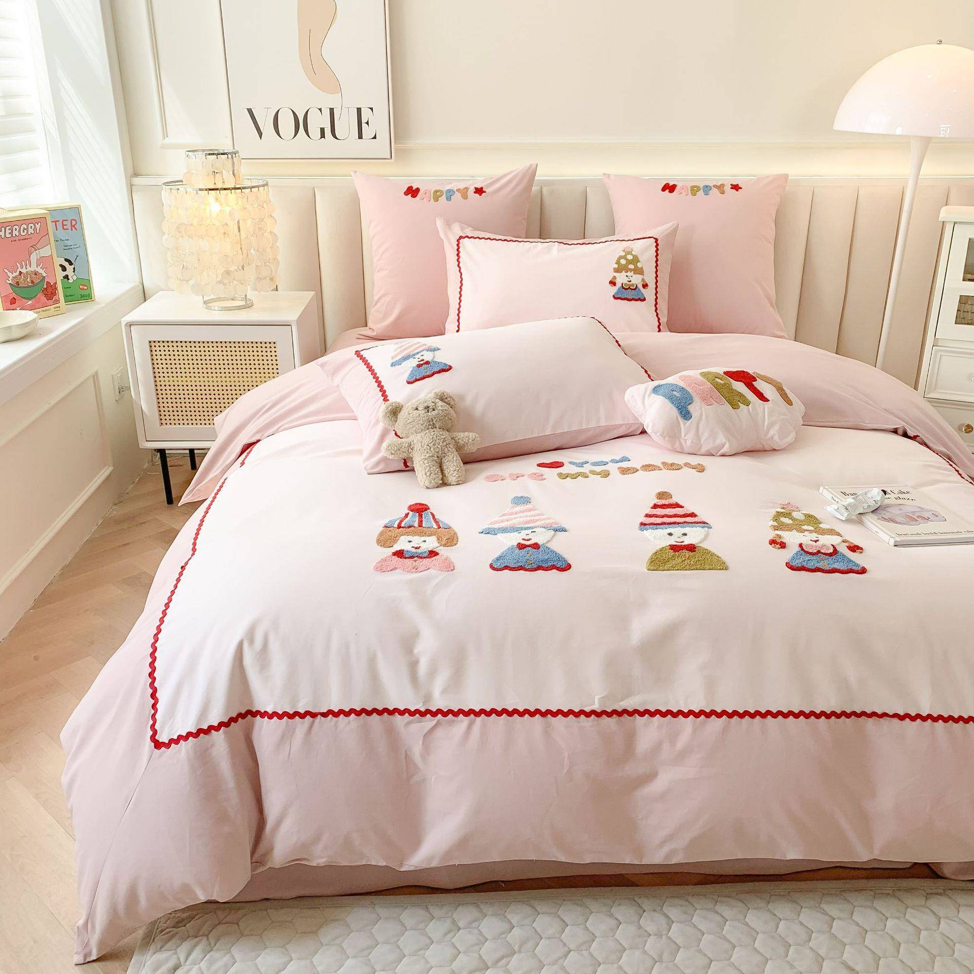 磨毛毛巾绣通爱织带边花四YQD件套秋冬卡保暖加厚可纯棉新品