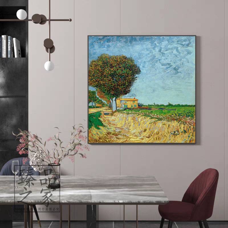 梵高名画丰收餐厅装饰画玄关卧室挂画风景油画客厅挂画立体砂岩画图片