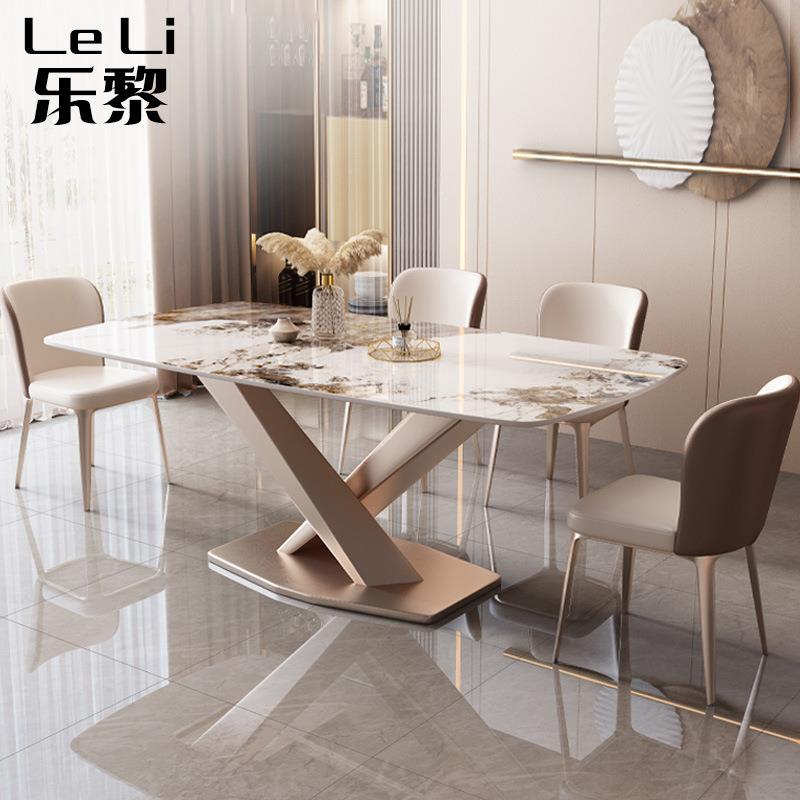 轻奢餐台家用脚餐桌脚办长方桌LL335子腿岩子板大理石公桌不锈钢