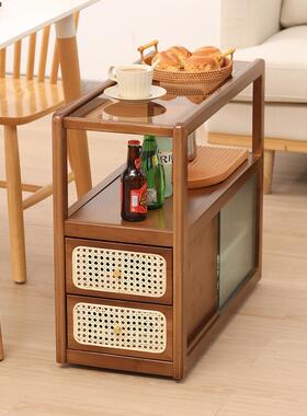 日式玻璃可移动发边几藤编沙柜侧边柜边客厅胡桃木小YYBG茶角几几