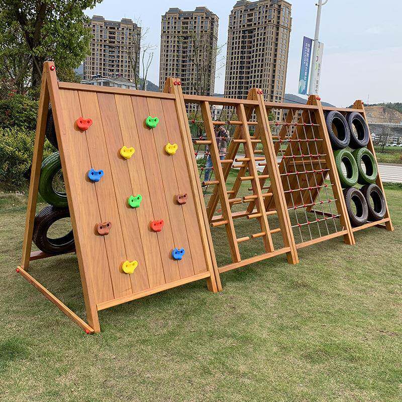 幼儿园爬户乐1架组合攀儿童外木质滑梯平台钻洞爬网荡桥秋千游玩
