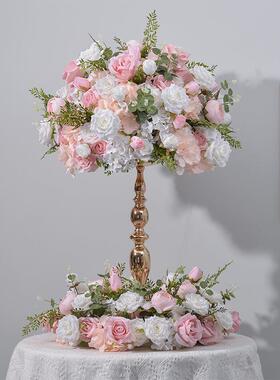 广千丰新花款粉白色ZYZ花球环婚礼主桌摆放橱窗展厅烛台装饰仿真