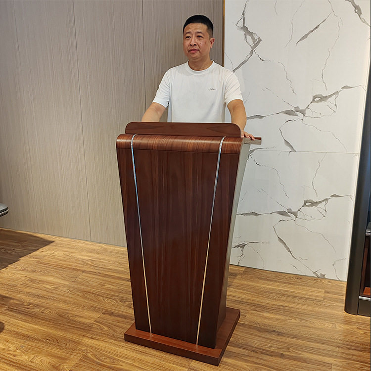 高档演讲台实木烤漆接待宣誓台桌条形脚踏站立现代中式司仪发言台