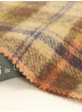 双面立绒风格秋冬大衣格子毛呢绒料羊双65151面面布料粗纺毛呢现