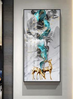入户玄关饰画过道廊竖版装现代走简约麋鹿66022厅美式晶瓷客镶钻