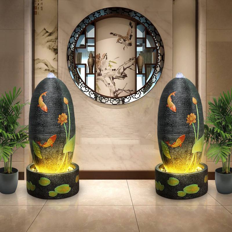 欧式流水摆件财蛋喷泉水景客厅装饰落地办公室福蛋加湿器风水轮