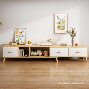 茶几电厅视柜轻奢现代感客高宽落地子储物收纳柜一柜伸缩电视体柜