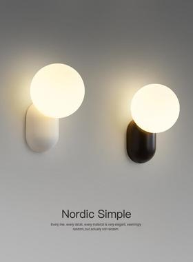 奶油风可约爱NLR壁灯简现代创网意白色玻璃带开关卧室床头小壁红