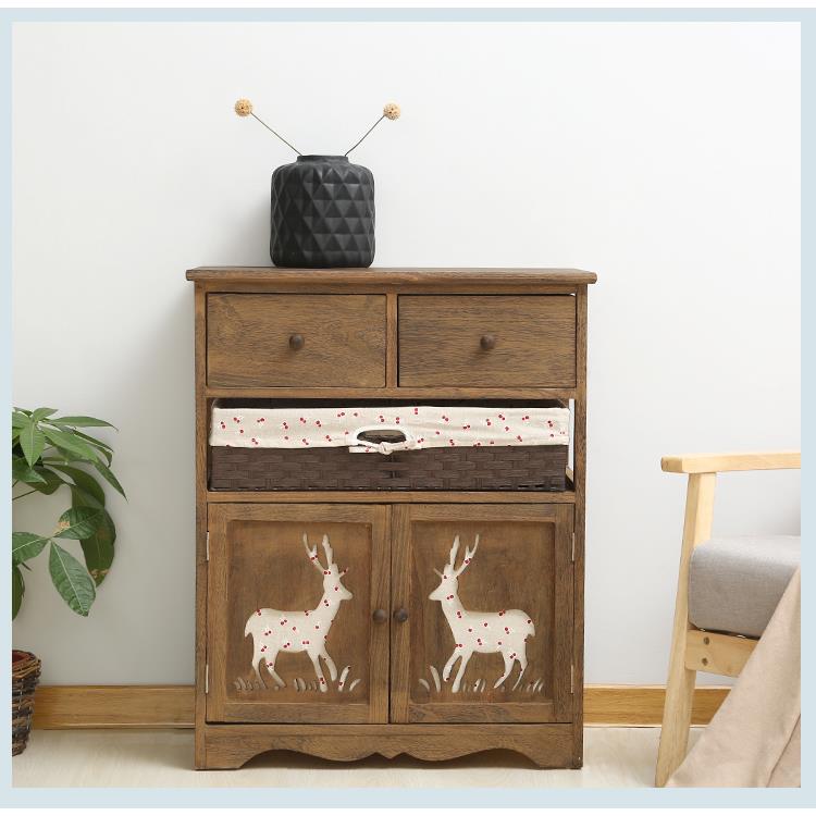 A简美式床头柜多功能收60022纳斗藤编柜框储物柜卧室置物柜0复古