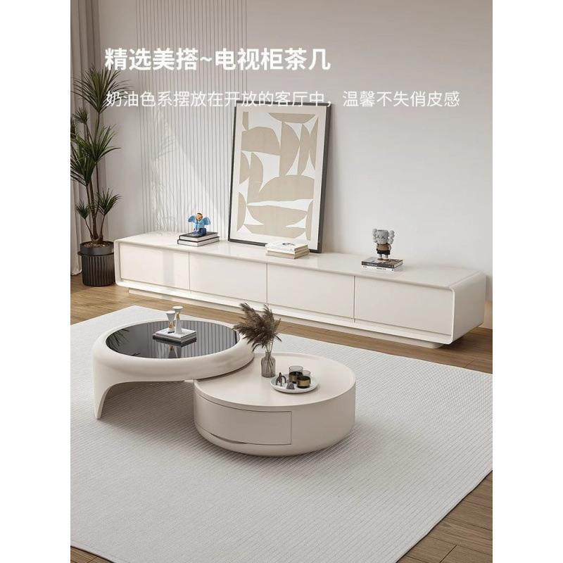 茶几代家客厅玻璃小户型轻XYJ奢简用约意式奶油网红圆形现子母茶