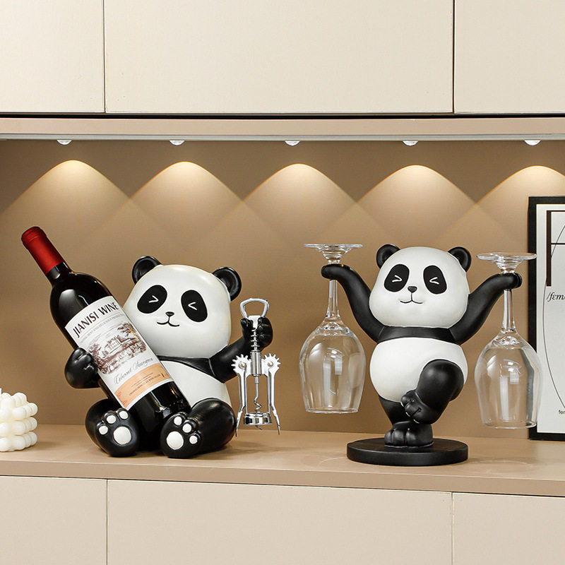 轻奢熊猫红酒架摆件乔迁礼品