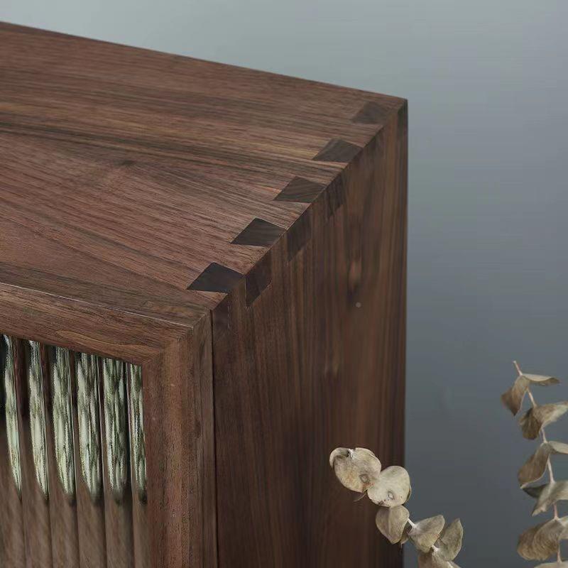 实木柜桌面收纳茶具物展示客餐厅厨咨询房边柜复古黑胡桃防尘双层