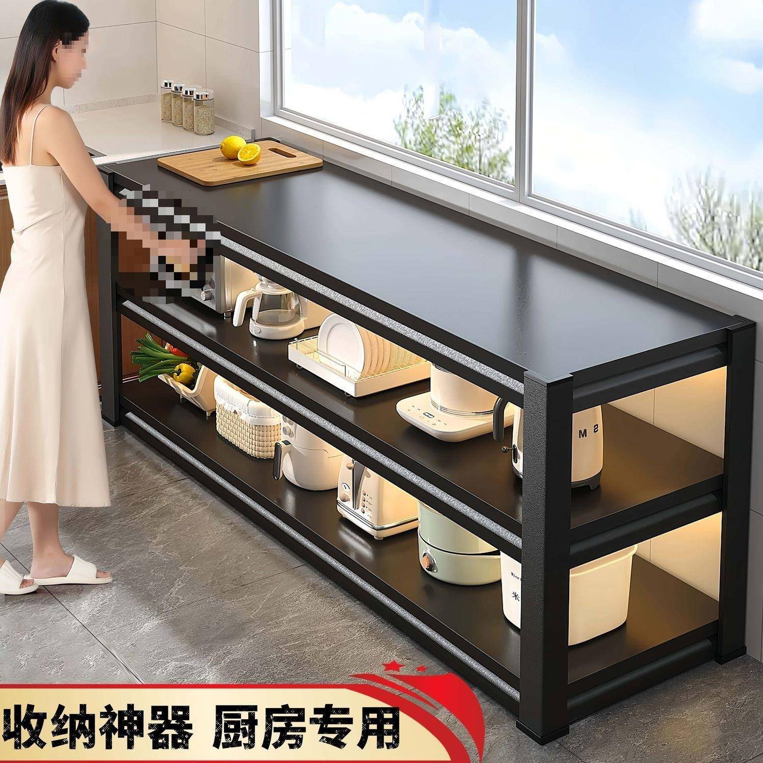 厨房置物架多功能收纳微波炉收纳蔬菜架落地式多层碳钢餐边柜加厚