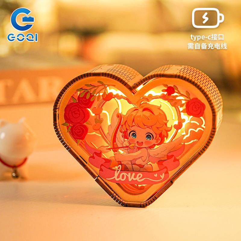 高崎8001爱心丘比特夜灯仿真花瓶纸质爆款拼装女孩玩具亚马逊跨境