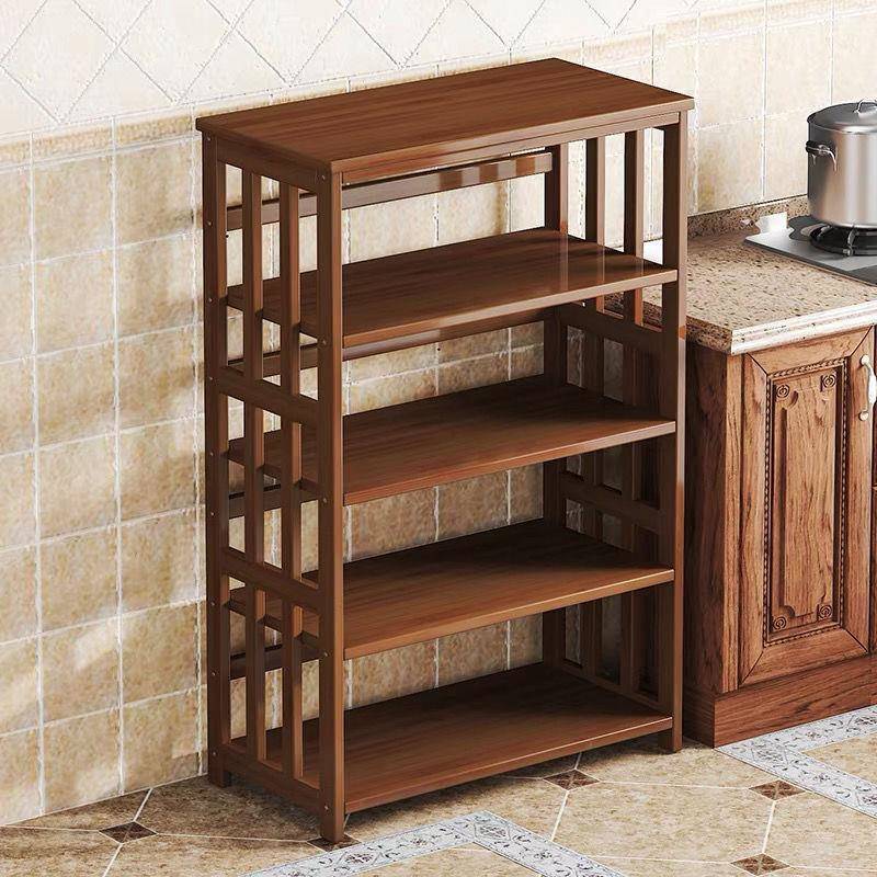 楠竹厨房置物架微波炉烤箱收纳架客厅实木锅具用品多层储物柜落地