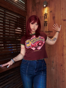 “SUGAR MOOMY”复古糖果印花韩系ins风高弹宽松短袖T恤女夏装