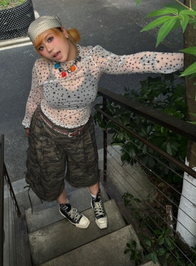 3ANKYUU大码胖mm7分裤迷彩裤ins