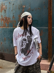 “Revolt”街头ins甜酷风宽松显瘦设计感春夏纯棉大码胖MM印花T