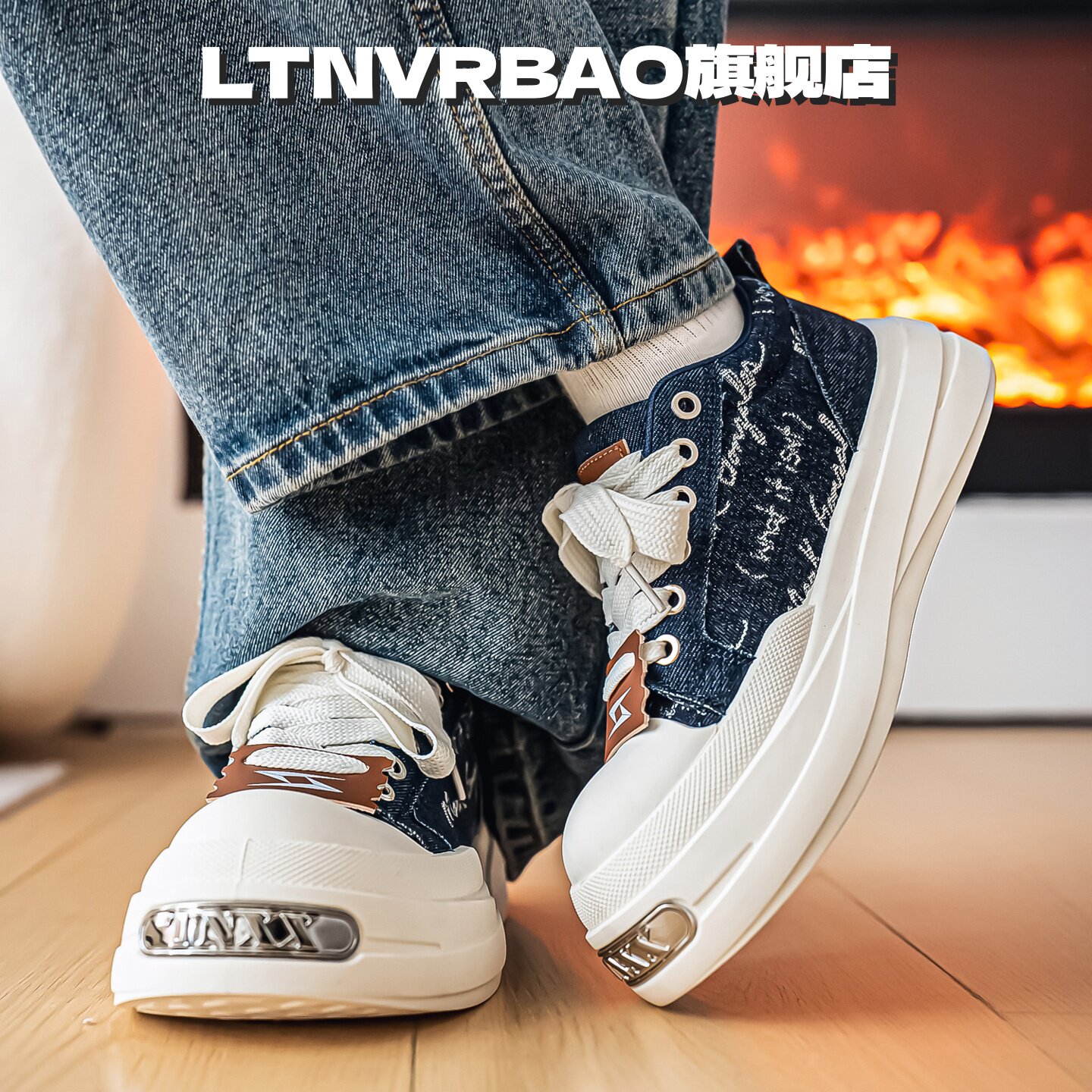 LTNVRBAO学生百搭刺绣帆布大头鞋