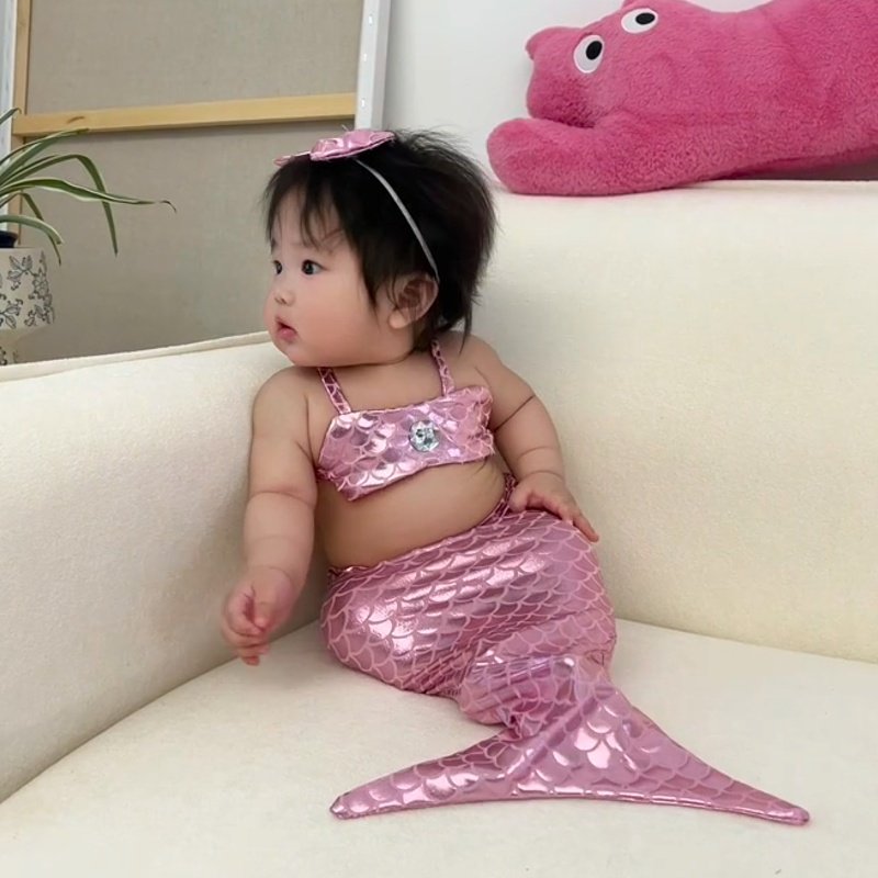宝宝美人鱼尾巴衣服小月龄周岁百天满月拍照道具新生儿影楼摄影服