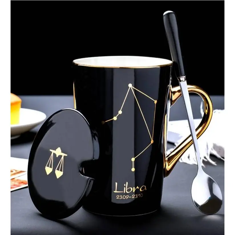 十二星座陶瓷马克杯带盖高颜值带勺咖啡杯情侣水杯男女2025高颜值