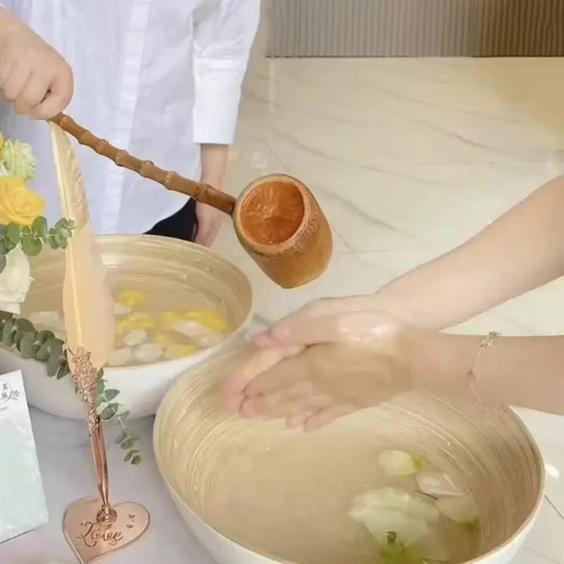 美容院专用东南亚泰式spa欢迎仪式净手洗手礼盆圆形竹制观赏 看盆