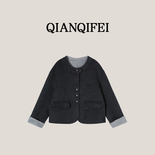 13F 大衣 韩系双面撞色设计感圆领短款 J25173 新款