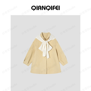 新款 针织披肩韩系少女感娃娃领双面大衣25105 18F