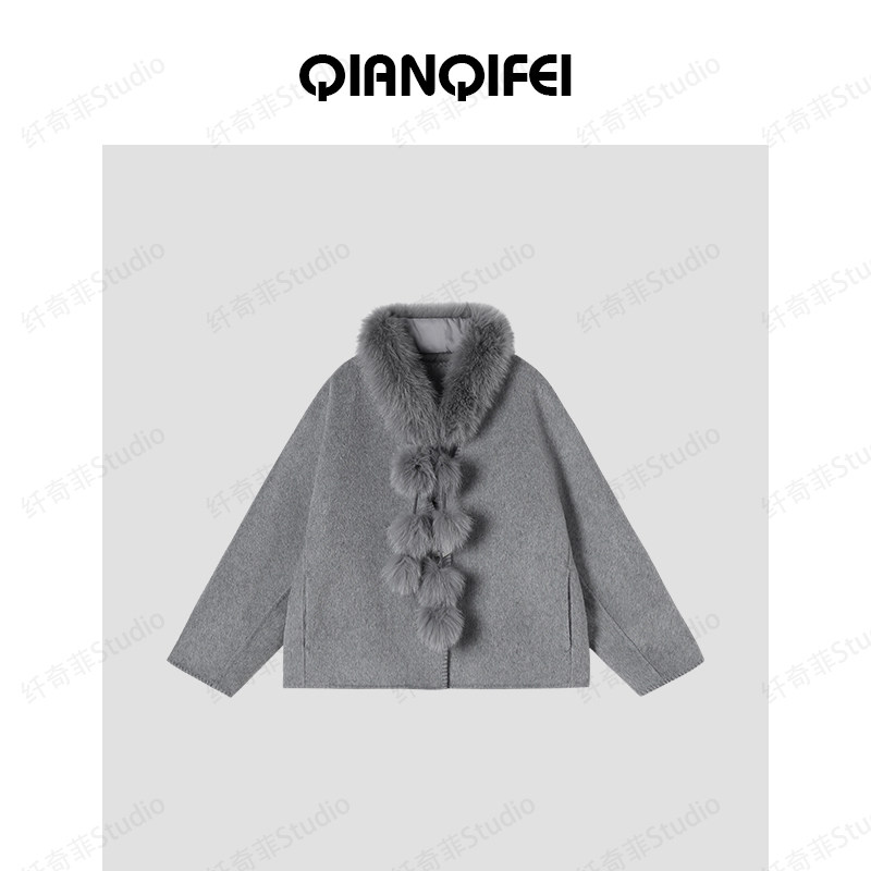 1-21H【千金玛德琳】新款可爱毛球毛毛围脖V领大衣 25177,女装/女士精品,毛呢外套,淘宝优惠券,粉丝福利购,淘宝优惠卷