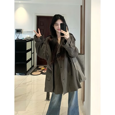 短款宽松风衣外套女2025