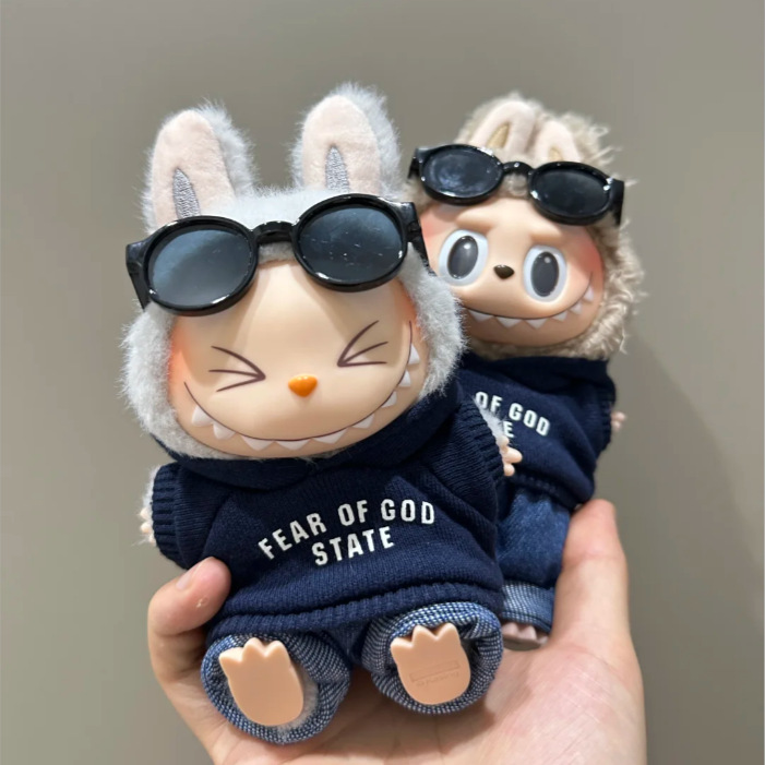 现货一二代盲盒Labubu挂件衣服连帽卫帆布鞋拉布布替换套装牛仔衣