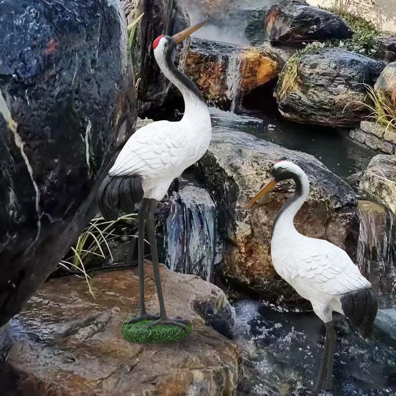 仿真仙鹤丹顶鹤摆件户外别墅庭A院水池水景装饰玻璃钢雕塑模型大