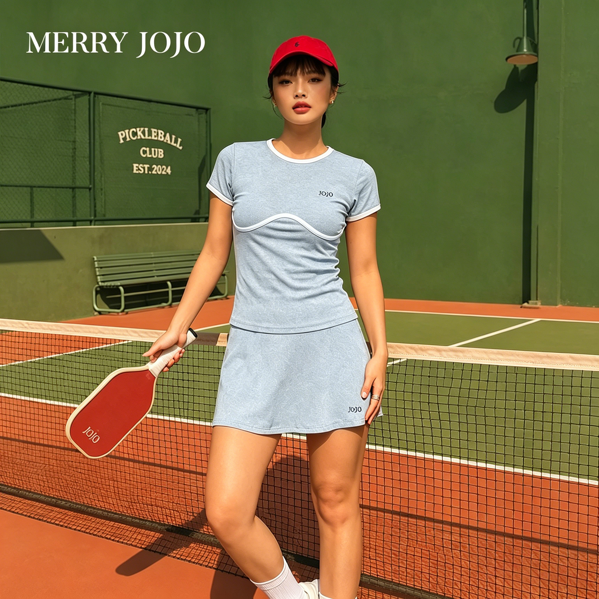 MERRY JOJO匹克球服女2026新款短袖上衣短裙速干透气时尚运动套装