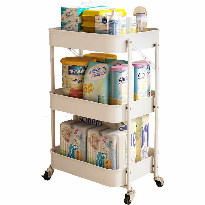 新品折叠小推车婴儿用品置物架厨房落地多层可移动W储物卧室浴室