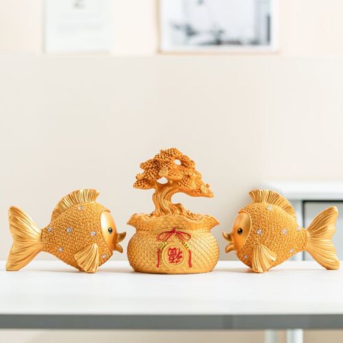 年年有鱼欧式摆件创意家居装饰品客F厅酒柜电视柜摆件乔迁新居送