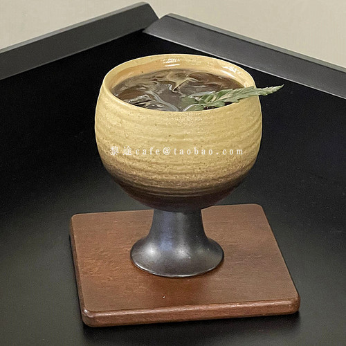 日式复古ins风陶瓷拉花咖啡杯浓C缩拿铁杯澳白咖啡杯高脚粗陶杯子