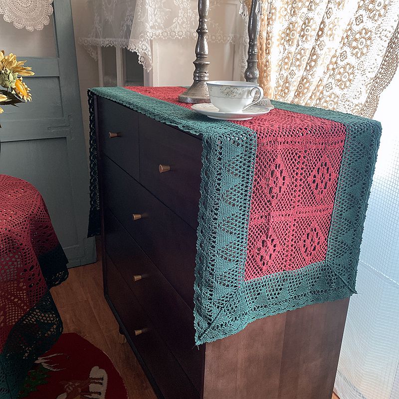 蓝墨秋黎圣诞季浓郁美式乡村复古棉线编制蕾丝桌S布茶几布桌旗盖