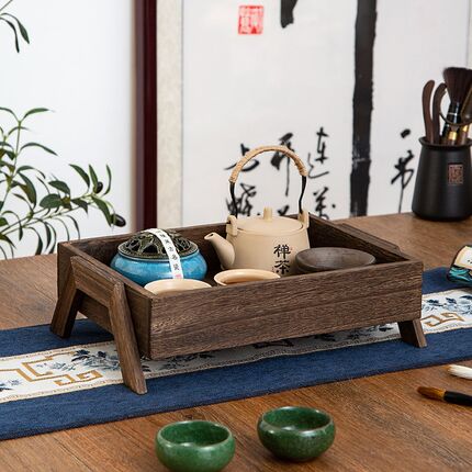 复古托盘实c木茶盘家用小型茶台功夫茶具收纳长方形茶托中式干泡