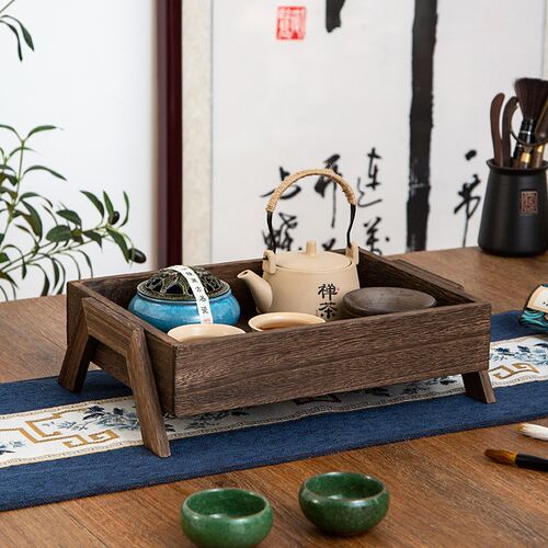 复古托盘实c木茶盘家用小型茶台功夫茶具收纳长方形茶托中式干泡