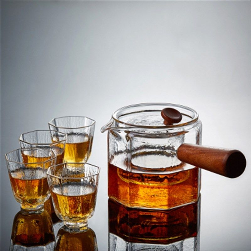 耐热玻璃a锤目纹煮茶器侧把泡茶壶黑茶煮茶壶电陶炉专用煮茶器