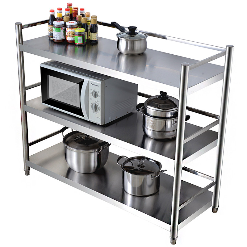 不锈钢厨房置物架落地3多层放锅架子4微波炉收纳架储物Z架家用货