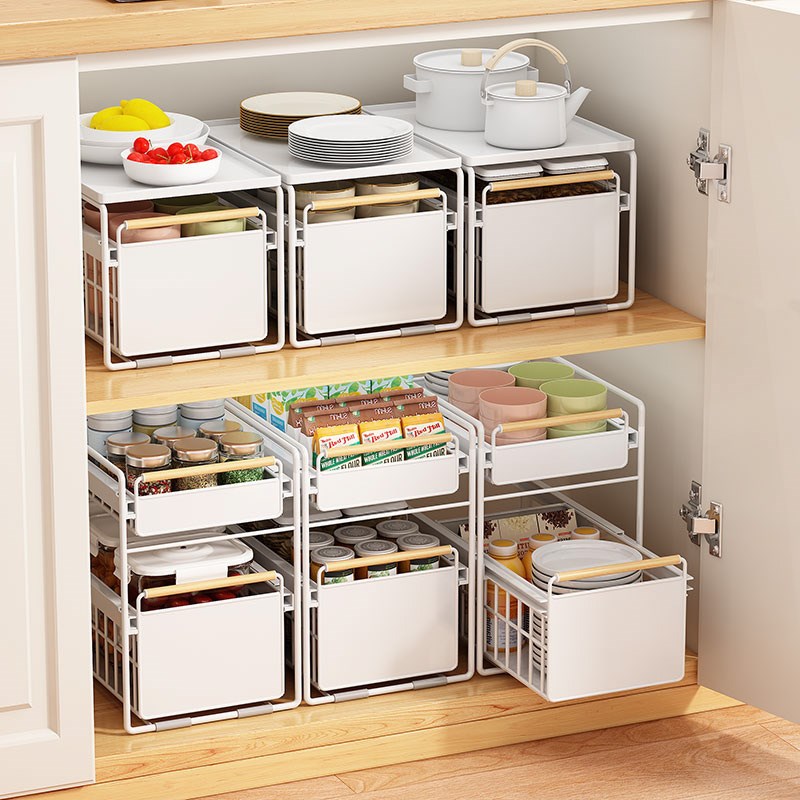 厨房下水槽置物架台n面抽拉式调料收纳架洗菜池整理架橱柜分层拉