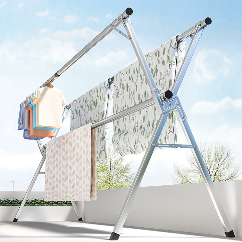 折叠晾衣架落地家用阳台室内挂z衣不锈钢凉伸缩杆简易式晒被子神