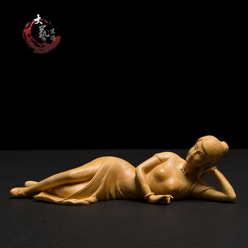 小叶黄杨木雕客厅实木家居摆件雕刻工艺装饰品P人物美女创意手把
