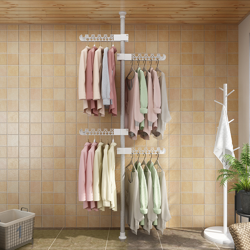顶天立地晾衣架落地m室内家用免打孔伸缩单杆阳台卧室晒挂衣架神