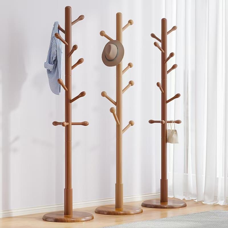 衣帽架落地家用卧室挂衣架客厅秋冬挂衣杆立式简易实木网红挂包架