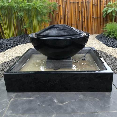 石雕流水钵喷泉景观户外石头涌泉喷水日式水池庭院枯山水造景石钵